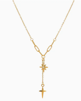 Celestial Grace Gold Necklace - Star & Cross Drop Chain