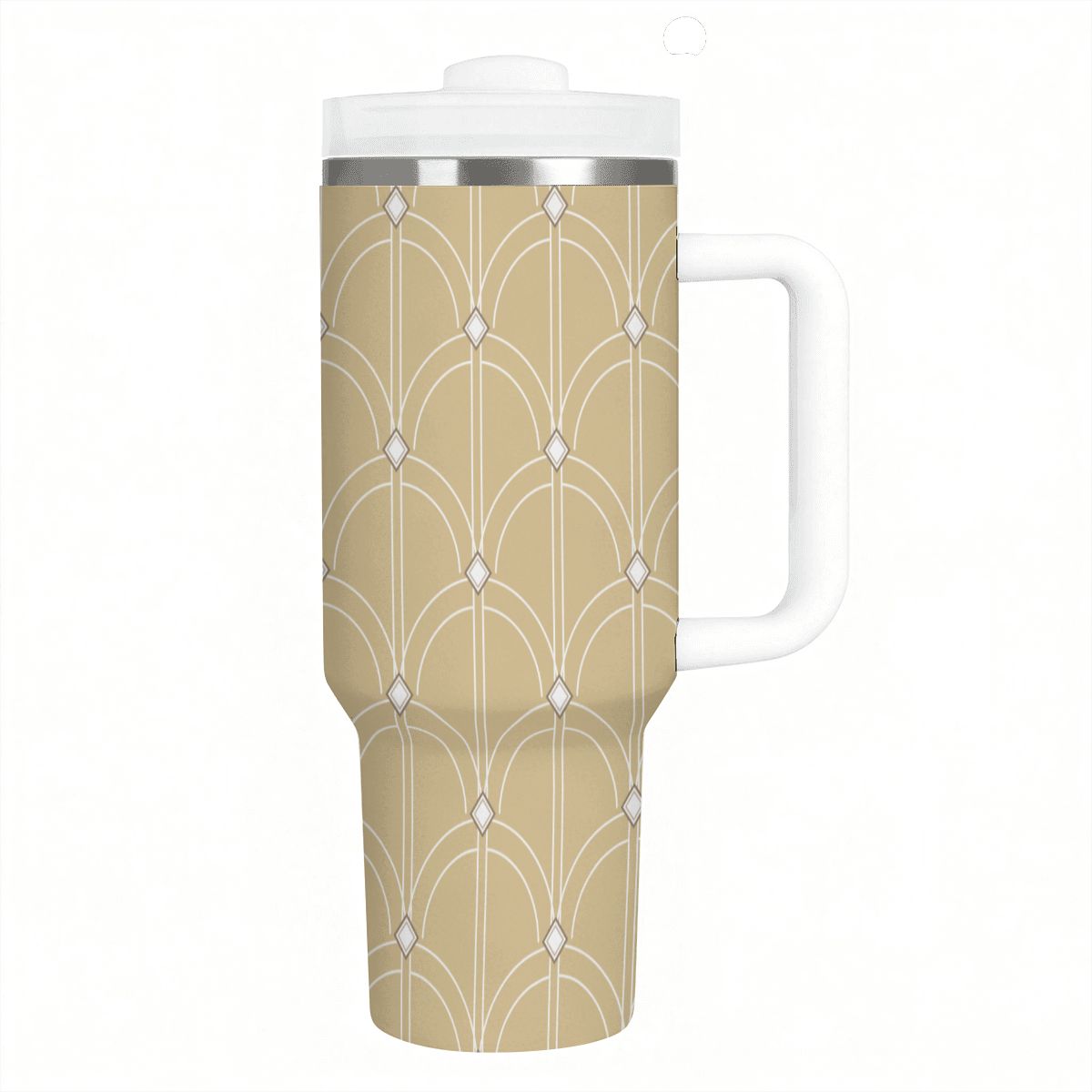 Gold and white Grand Hotel Arches - 40oz Tumbler with Handle and Straw (Made in USA)