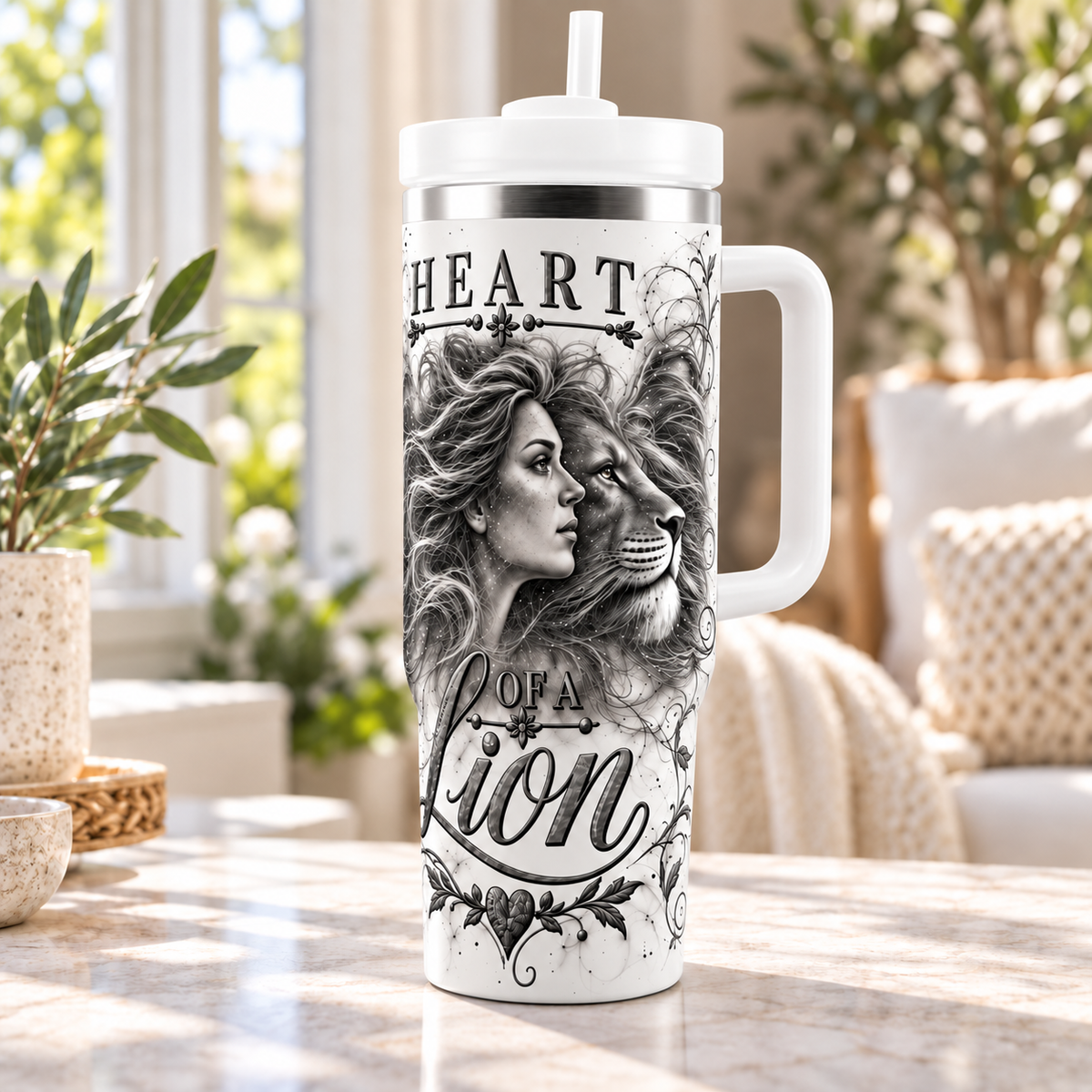 Heart Of A Lion - 40oz Tumbler with Handle and Straw (Made in USA)