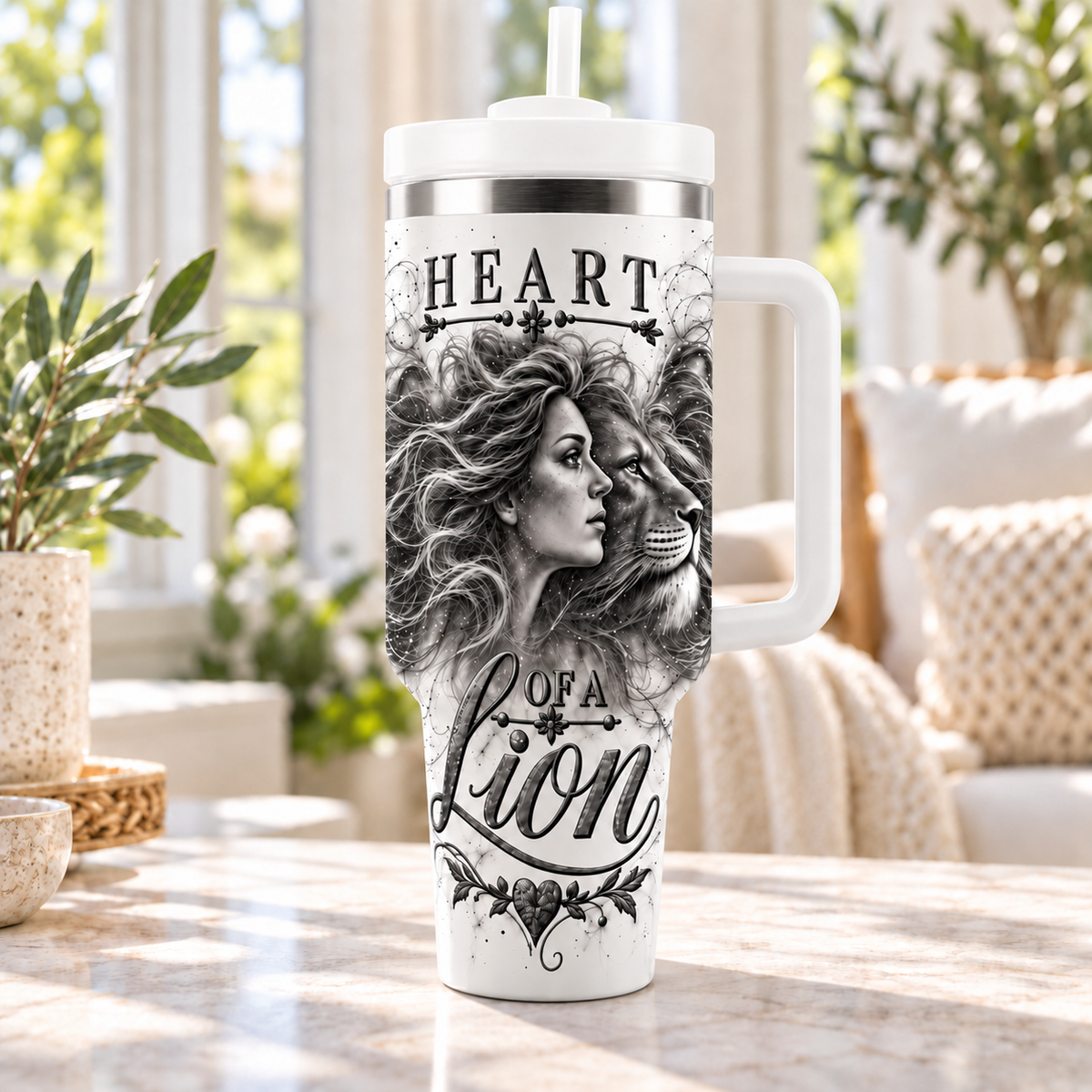 Heart Of A Lion - 40oz Tumbler with Handle and Straw (Made in USA)