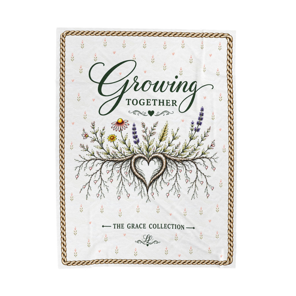 "Growing Together " Velveteen Plush Blanket – Floral Heart Roots Cozy Throw