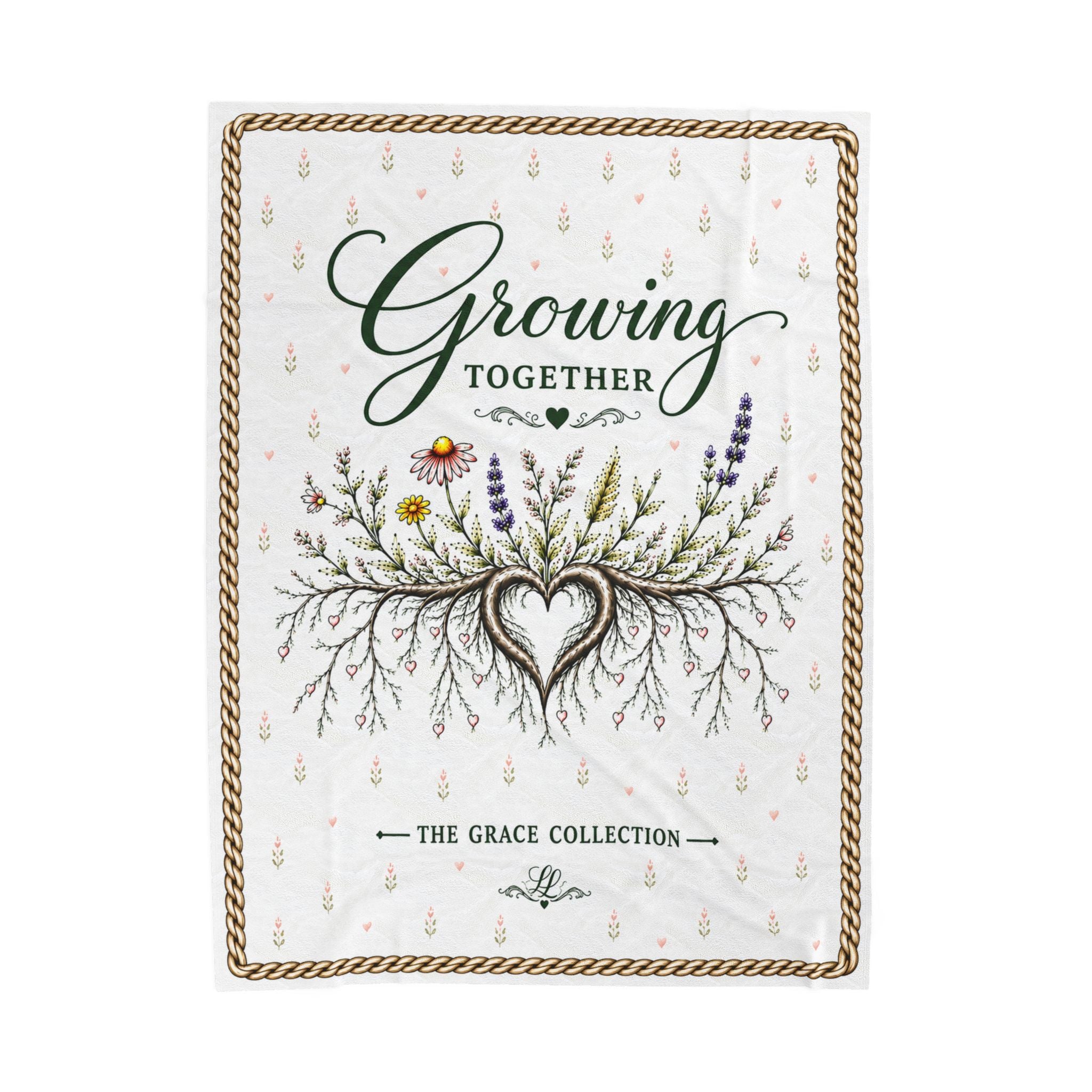 "Growing Together " Velveteen Plush Blanket – Floral Heart Roots Cozy Throw