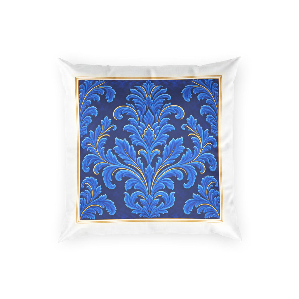 Blue Damask Floral Pattern Pillow | Decorative Poly Velvet Pillow