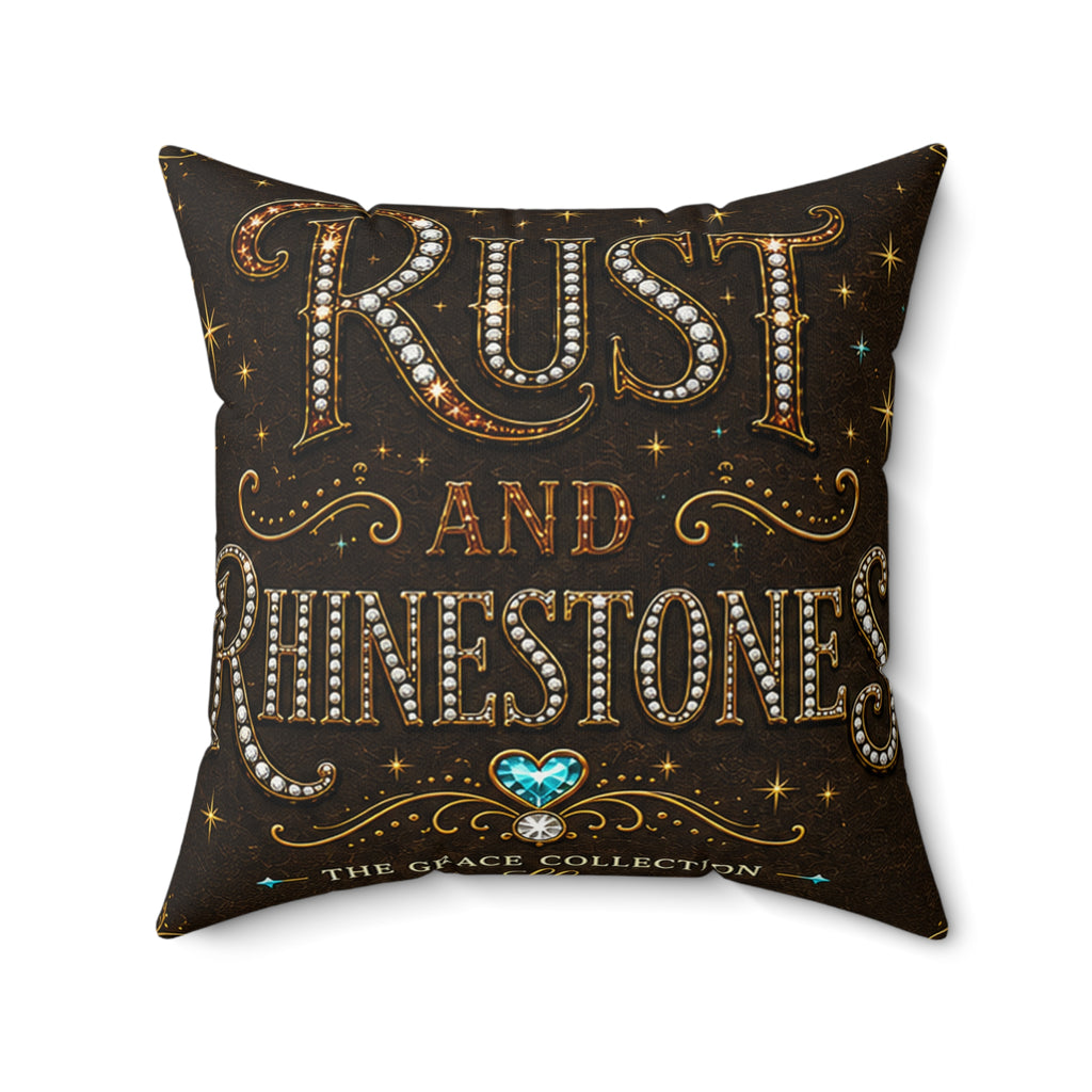 Rust and Rhinestones Decorative Pillow  - Faux Suede Throw Pillow