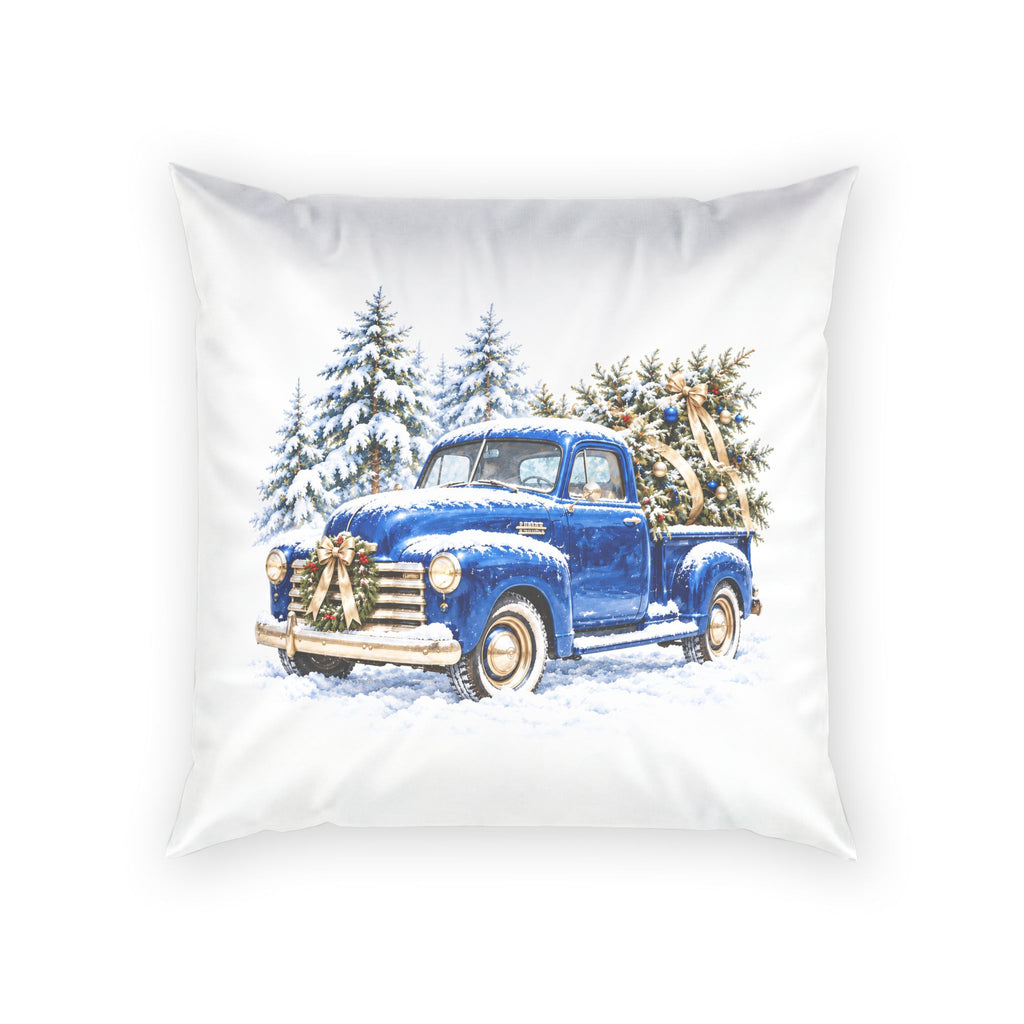 Blue Vintage Truck with Christmas Tree Pillow