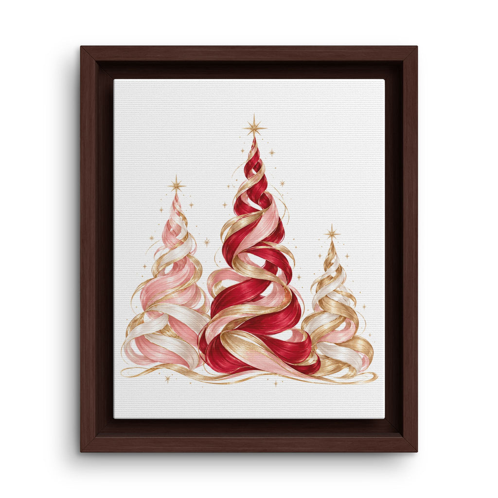 Red and Pink Christmas Tree Trio Framed Canvas