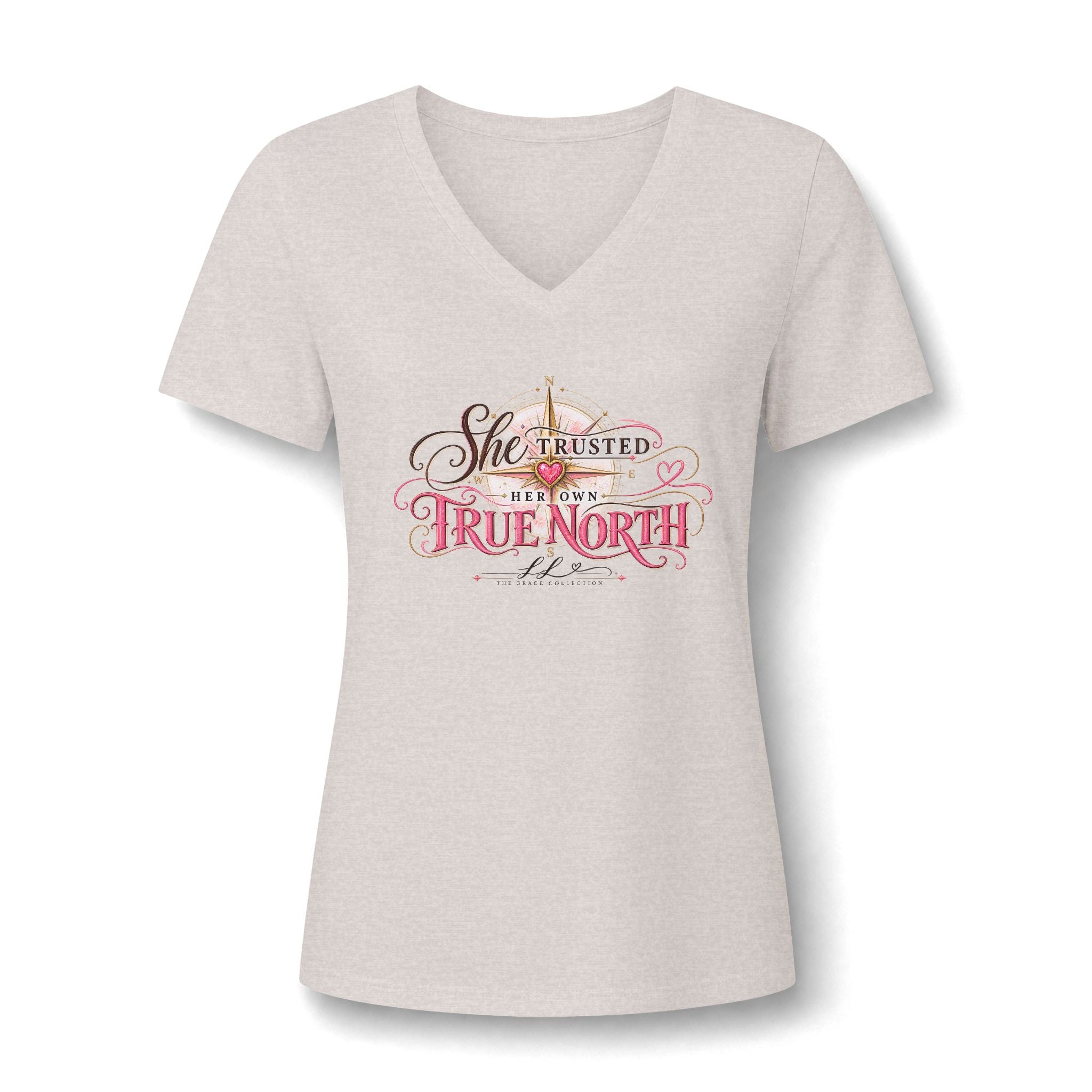 "She Trusted Her Own True North" Women's V Neck Tee