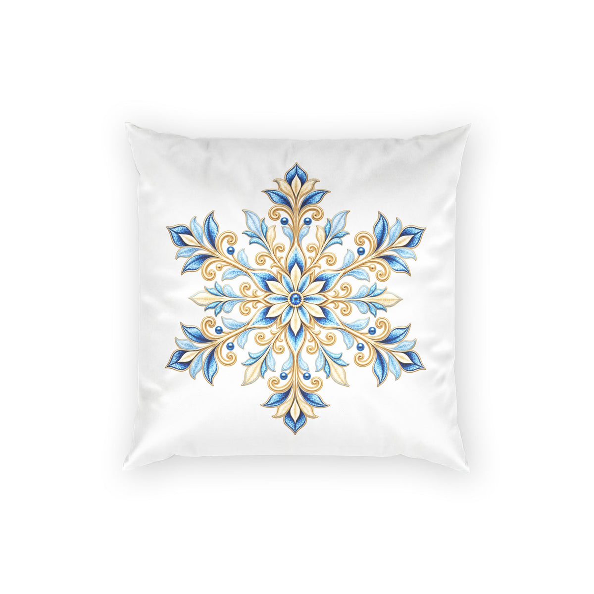 Blue Gold Ornate Snowflake Poly Velvet Pillow