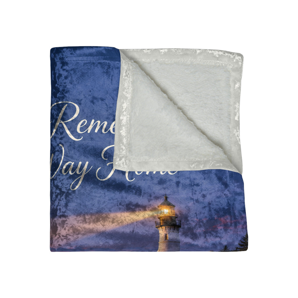 Personalize This Blanket -  Always Remember Your Way Home  - Crushed Velvet Blanket Lighthouse at Dusk