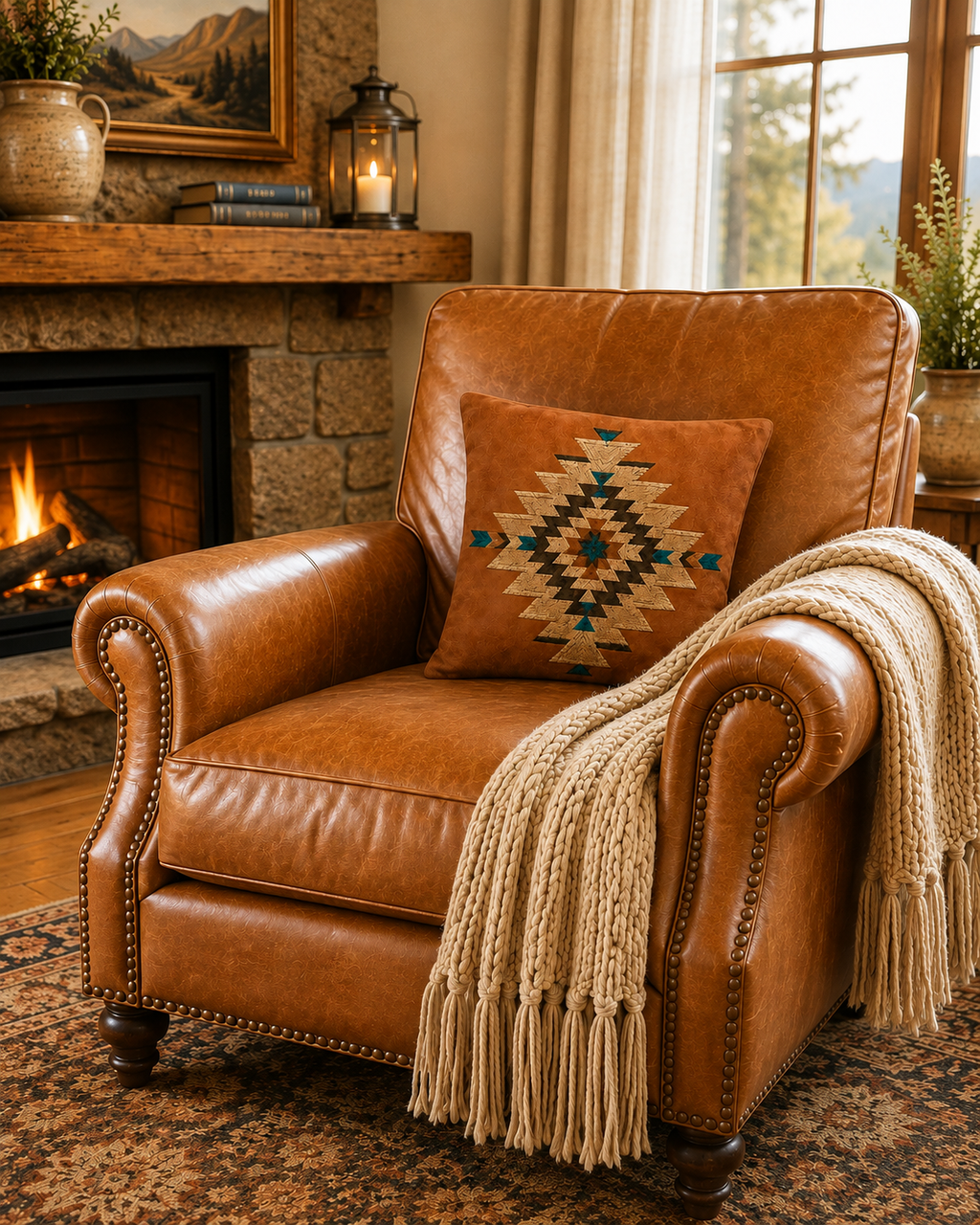 Southwestern Aztec Faux Suede Pillow - Rust Geometric Throw Pillow