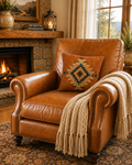 Southwestern Aztec Faux Suede Pillow - Rust Geometric Throw Pillow