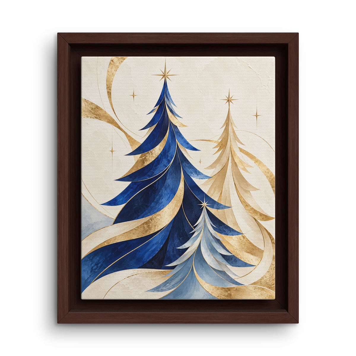Framed Canvas Wall Art –Modern Blue and Gold Christmas Trees