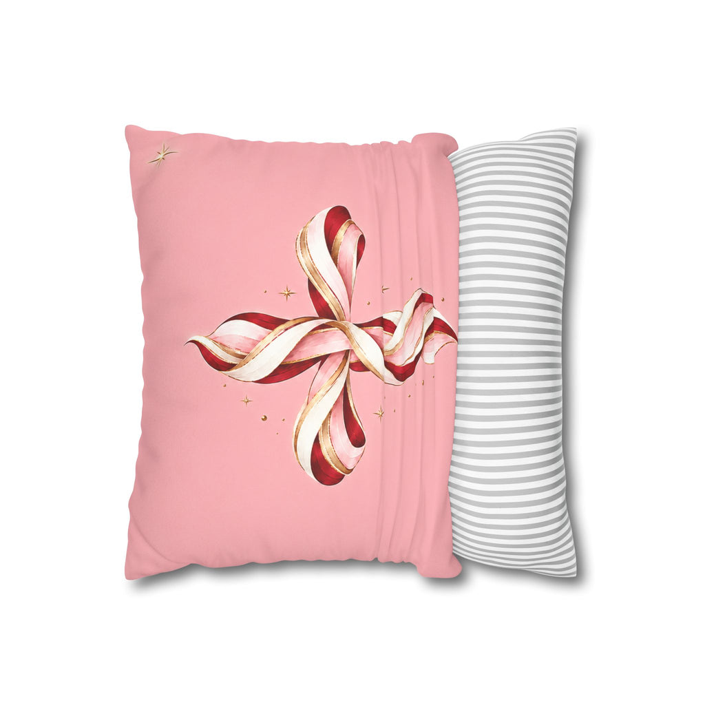 Pink Candy Cane Cross Faux Suede Square Pillow Cover