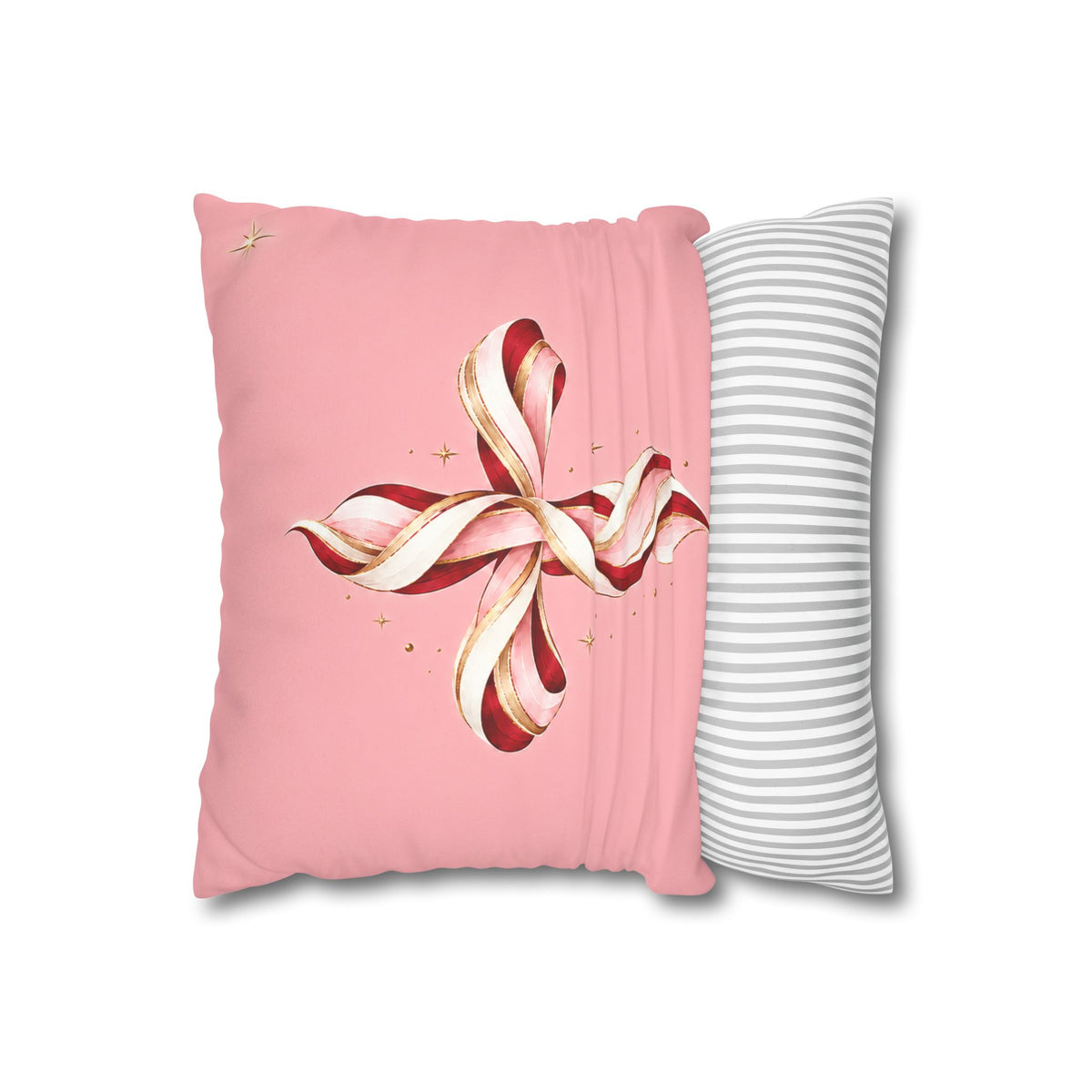 Pink Candy Cane Cross Faux Suede Square Pillow Cover