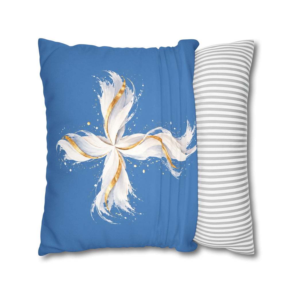 White and Gold Cross Faux Suede Pillow Cover