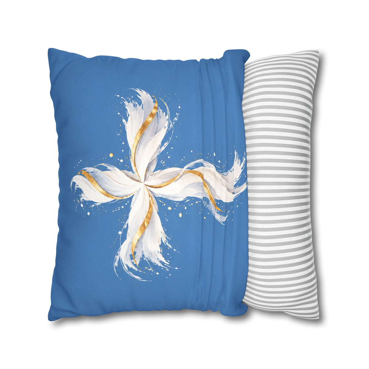 White and Gold Cross Faux Suede Pillow Cover