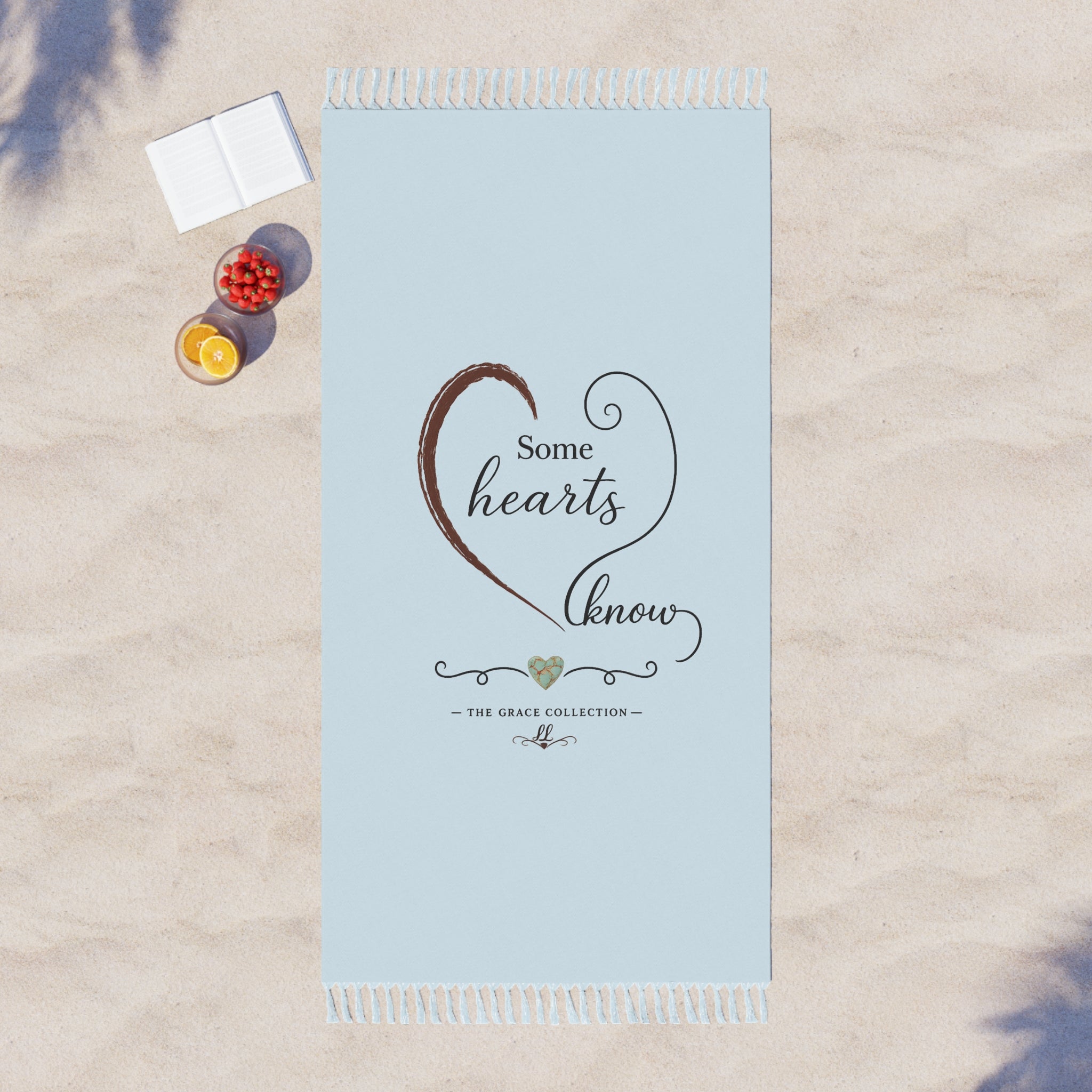 Some Hearts Know - Boho Beach Towel Heart Script Cotton Fringe Towel