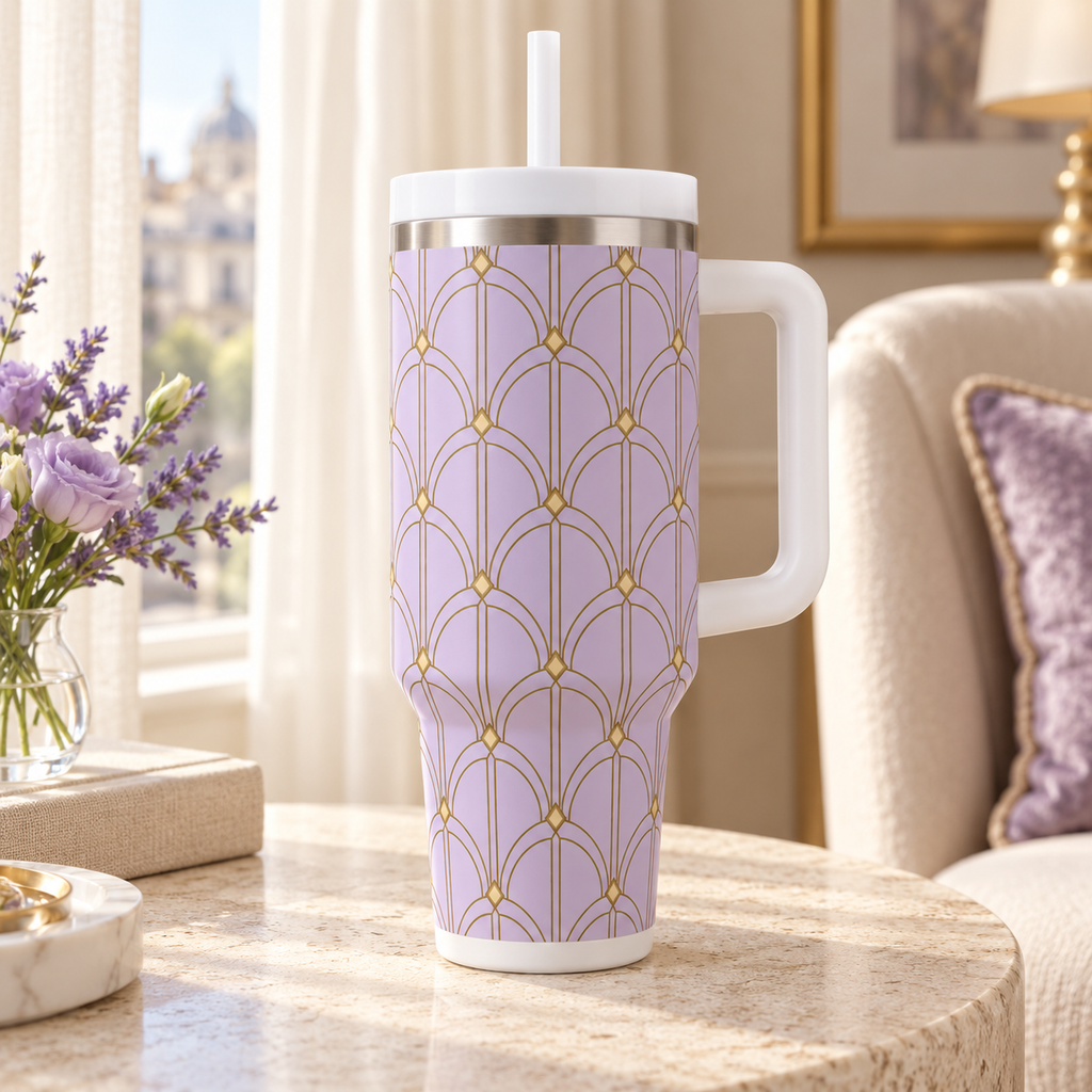 Lavender Grand Hotel Arches - 40oz Tumbler with Handle and Straw (Made in USA)