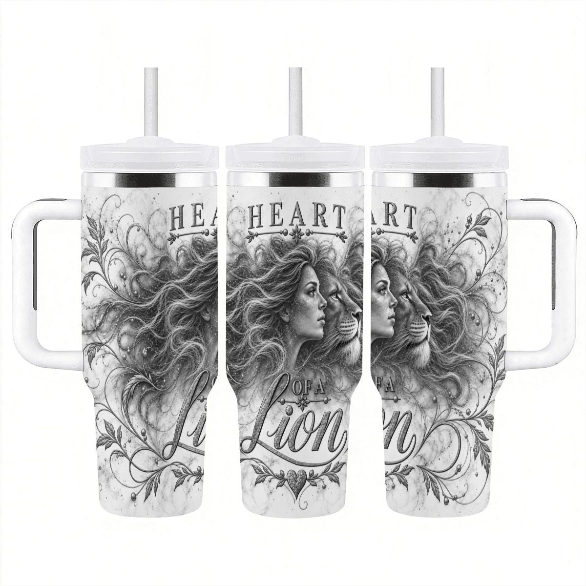 Heart Of A Lion - 40oz Tumbler with Handle and Straw (Made in USA)