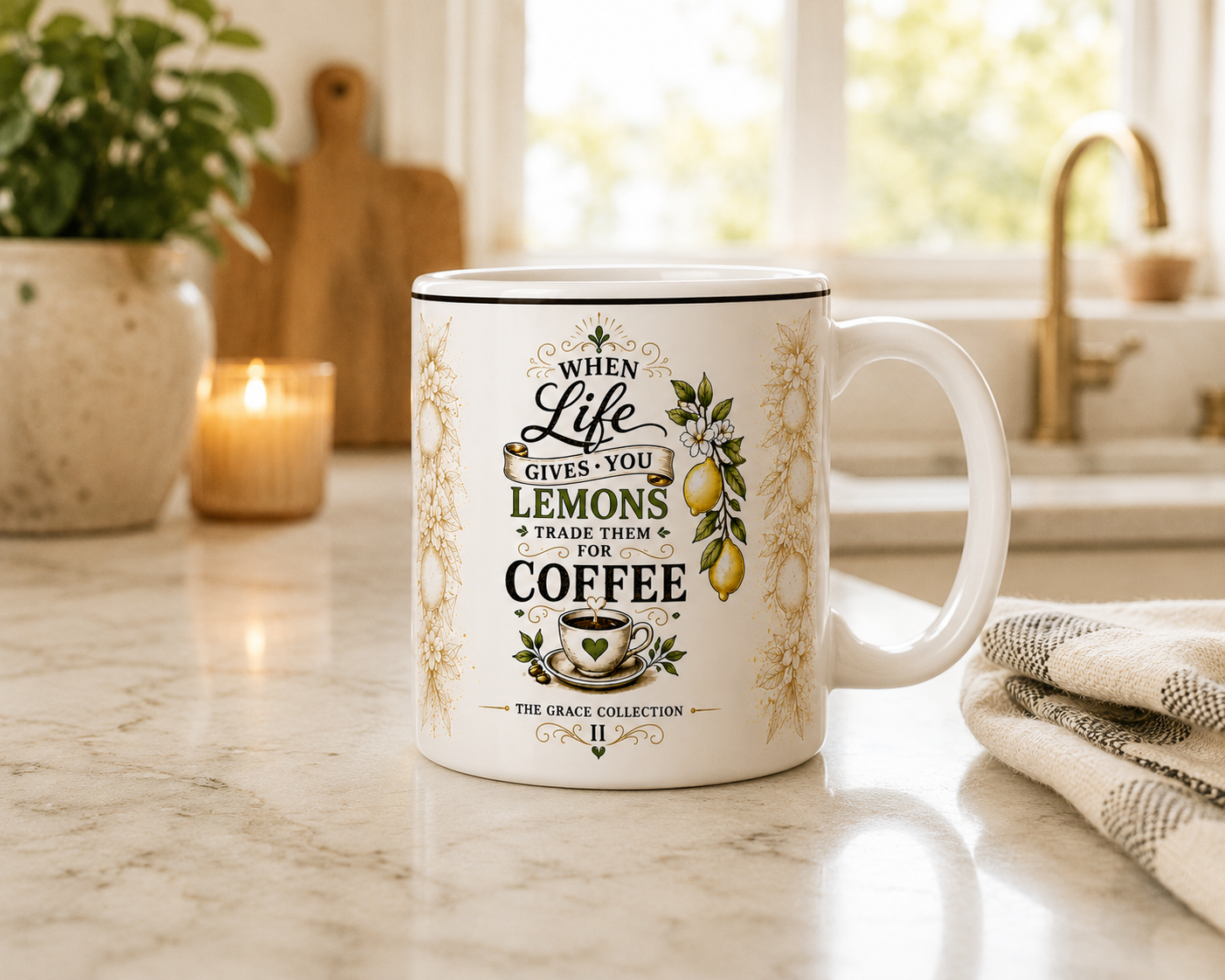 When Life Gives You Lemons Trade Them For Coffee Mug | Lemon Coffee Script Design 15oz