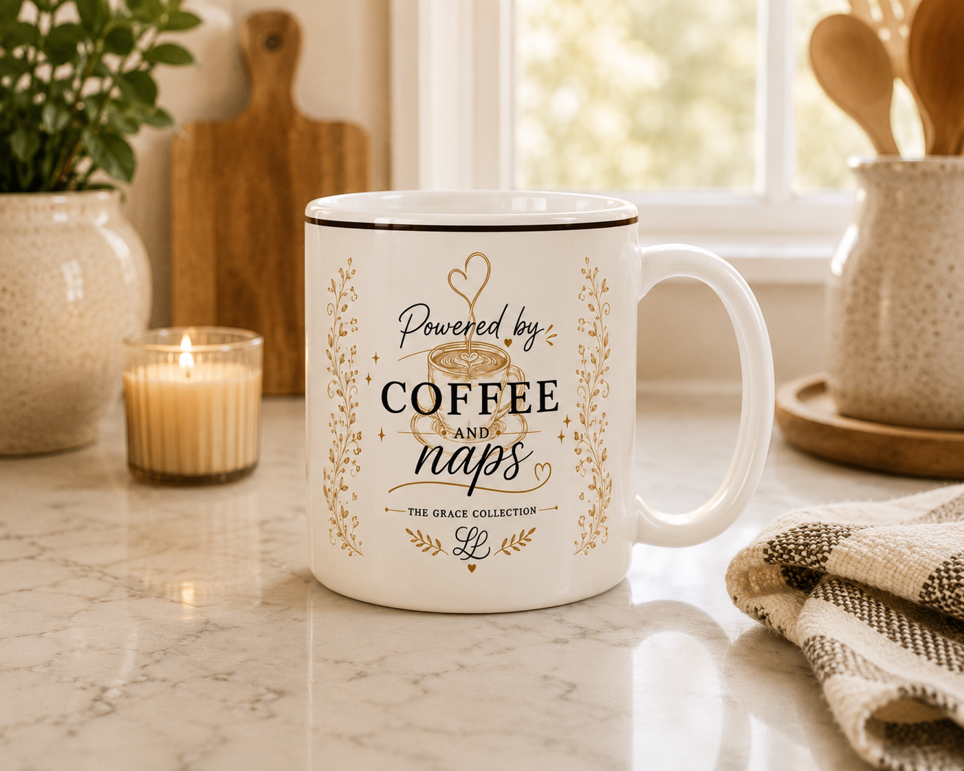 Powered by Coffee and Naps Mug | Ceramic 15oz, Coffee Lover Quote