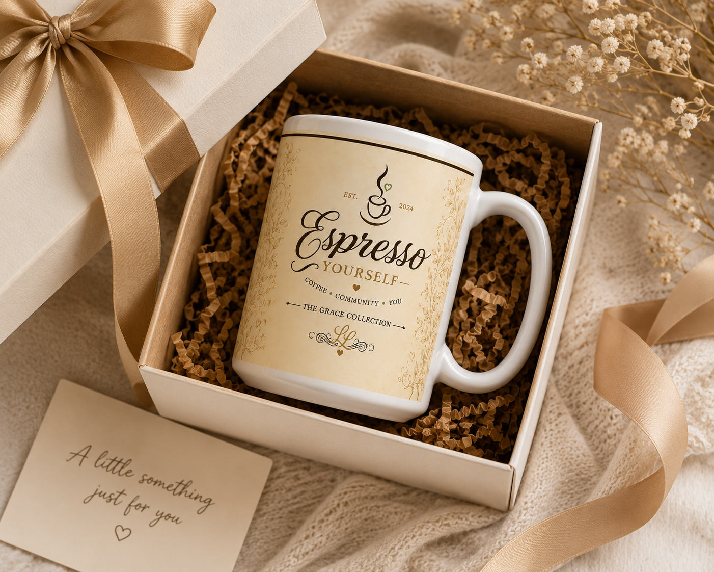 Espresso Yourself Mug | Coffee Typography, Vintage Floral Design