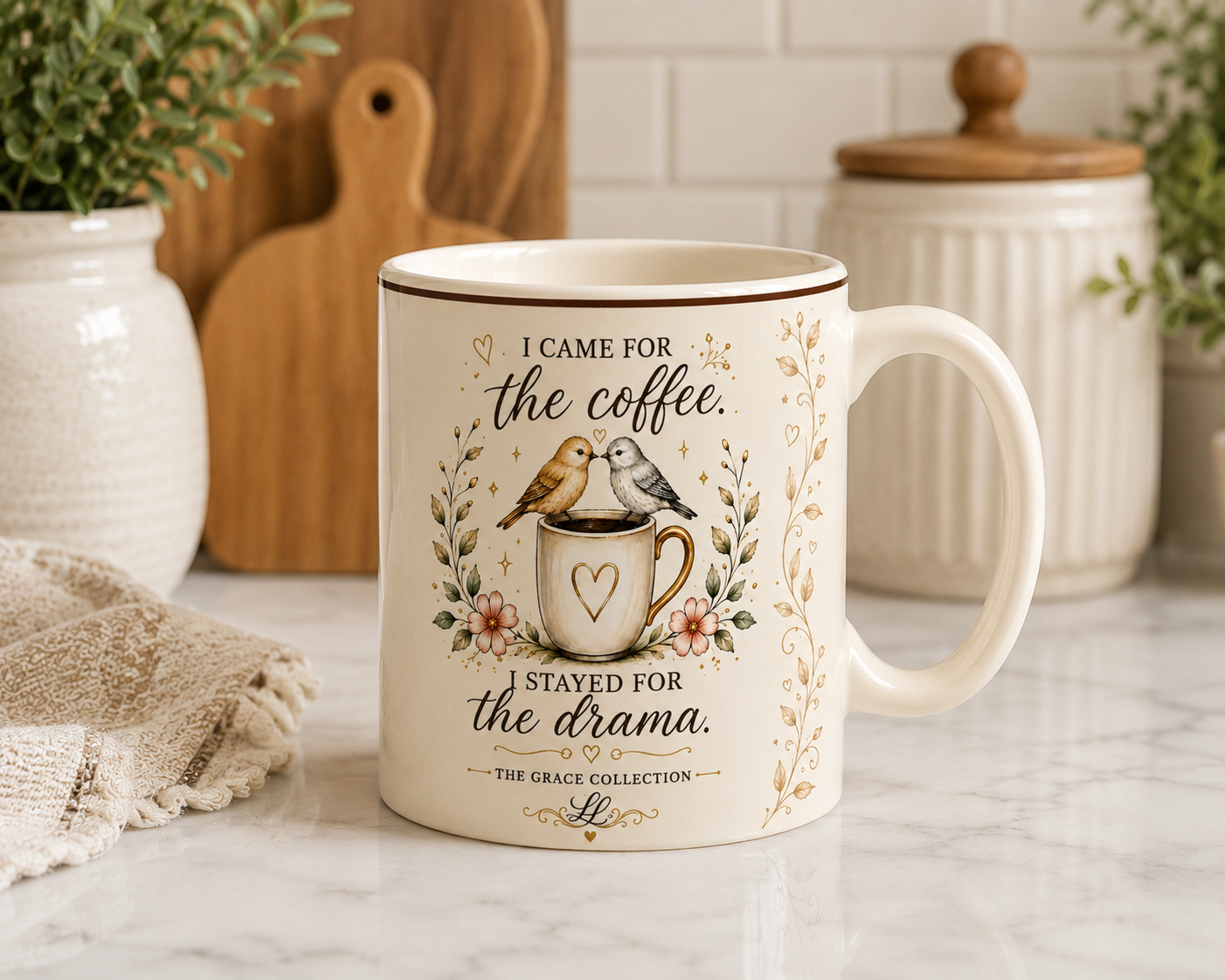 Birds on Coffee Cup Mug | I Came for the Coffee Stayed for the Drama