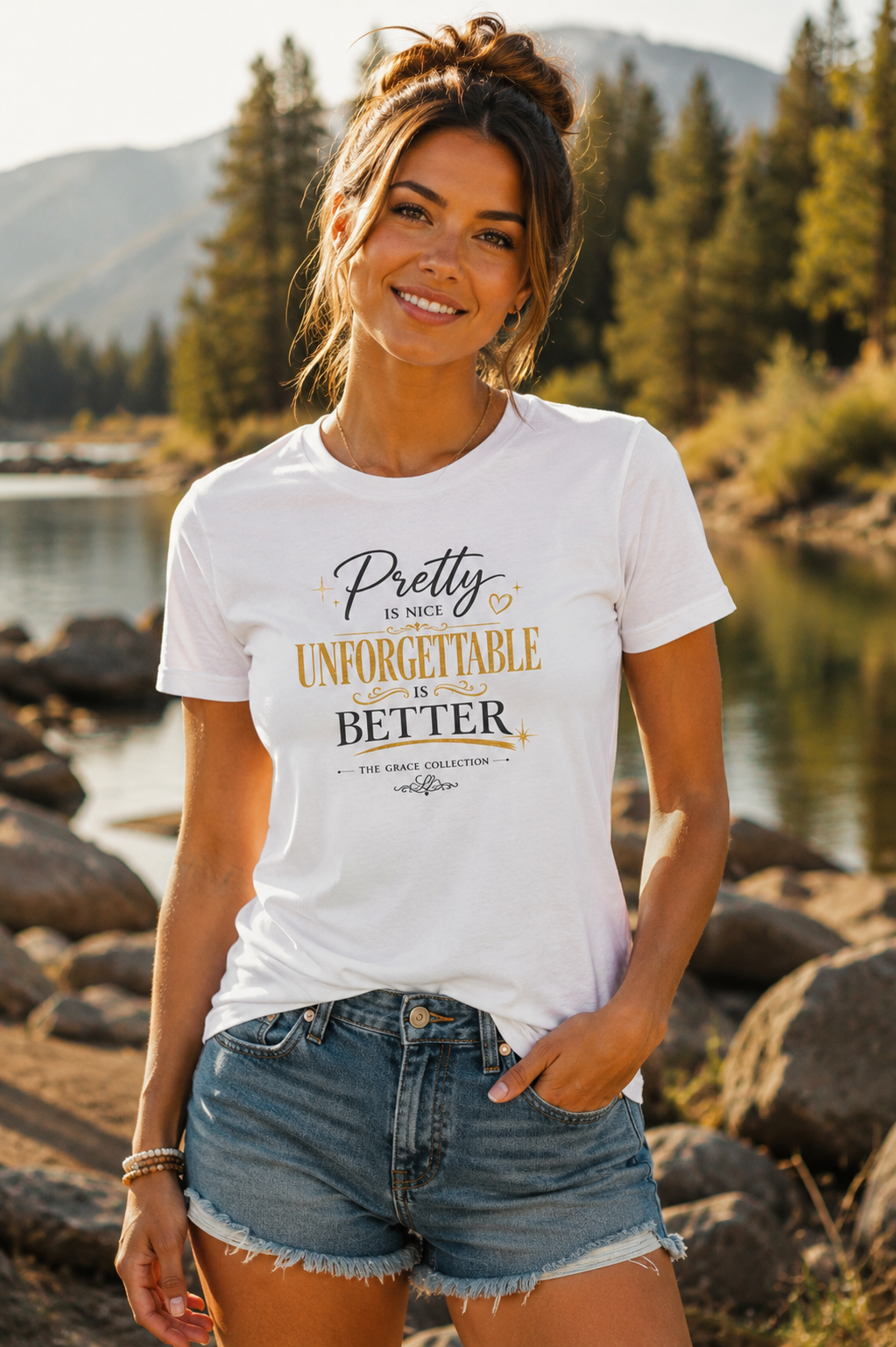 Pretty Is Nice Unforgettable Is Better T-Shirt | Typographic Quote Tee