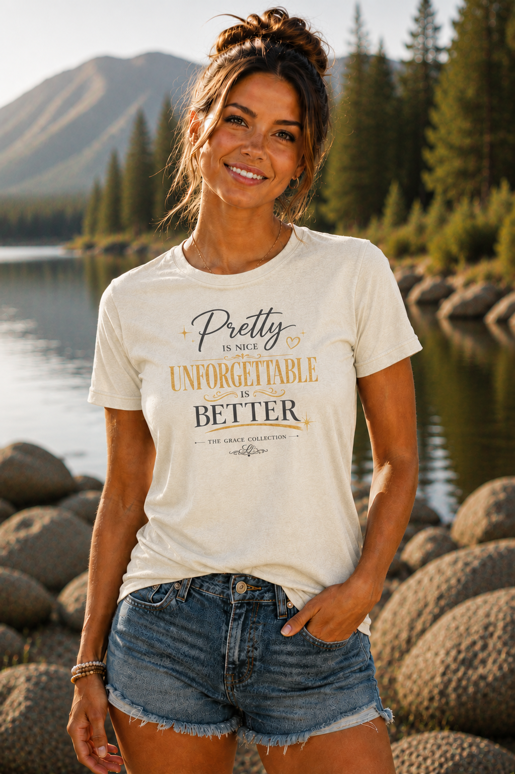 Pretty Is Nice Unforgettable Is Better T-Shirt | Typographic Quote Tee