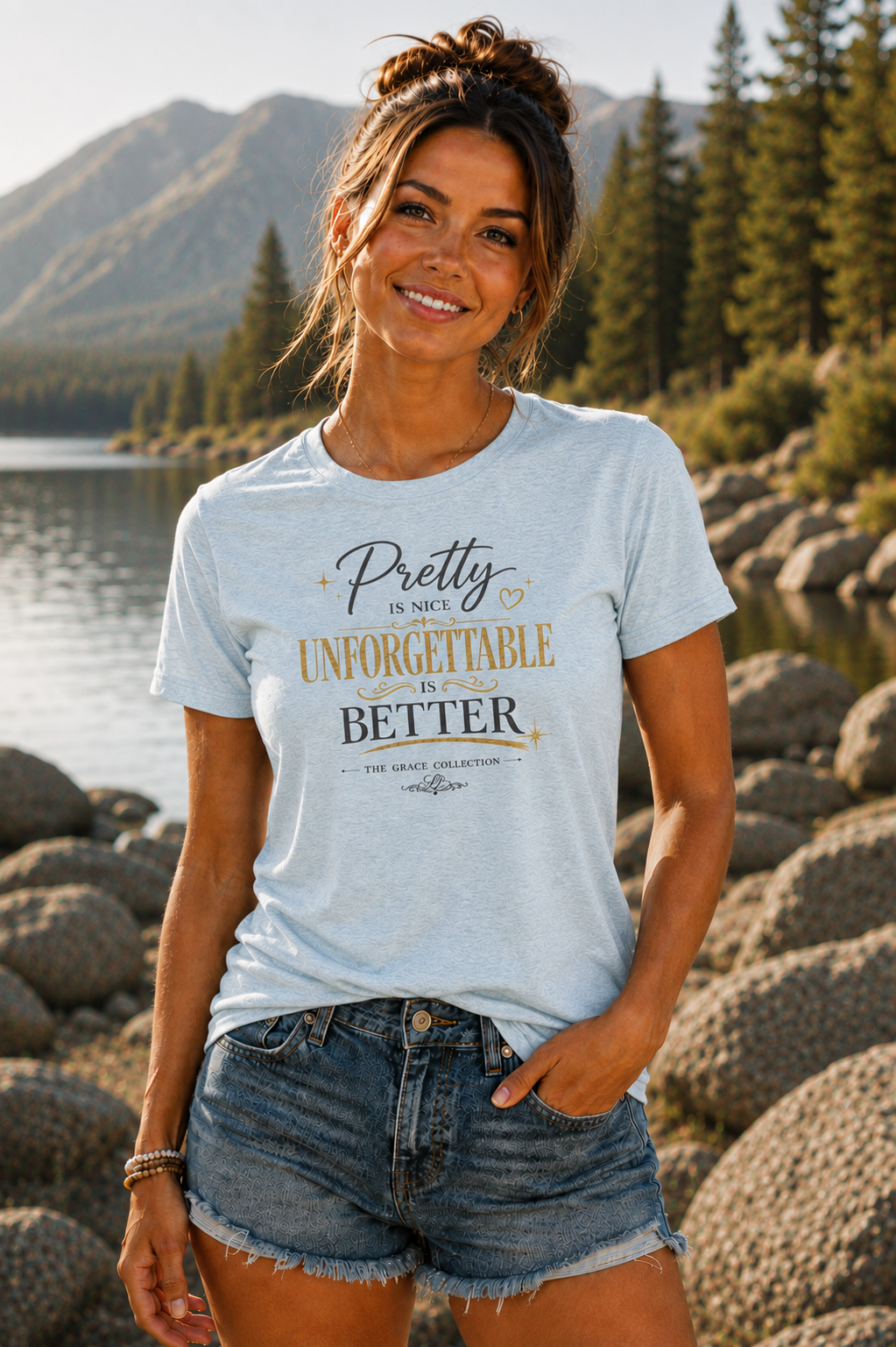 Pretty Is Nice Unforgettable Is Better T-Shirt | Typographic Quote Tee