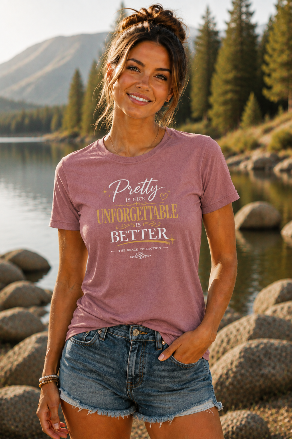 Pretty Is Nice Unforgettable Is Better T-Shirt | Typographic Quote Tee