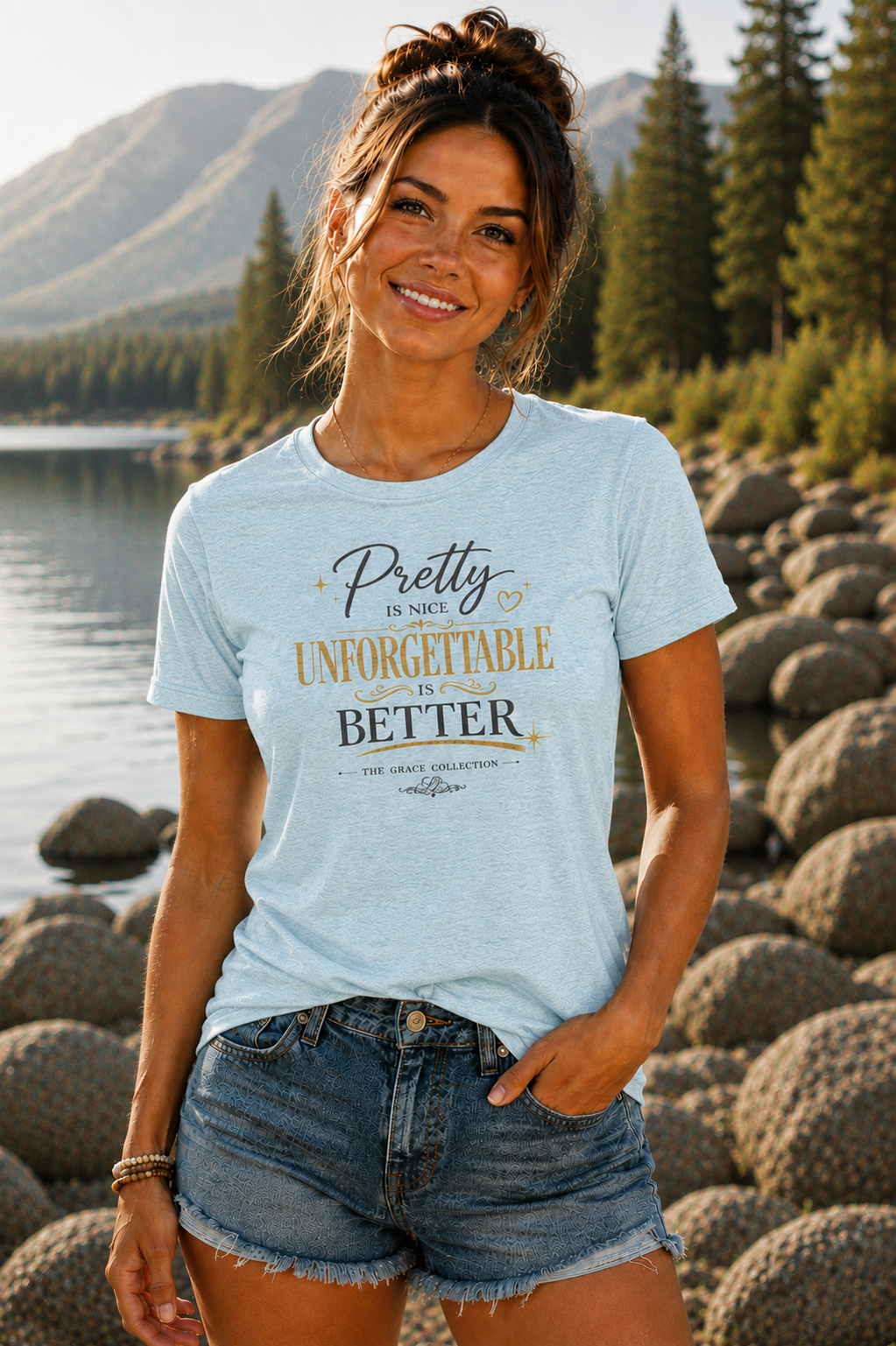 Pretty Is Nice Unforgettable Is Better T-Shirt | Typographic Quote Tee