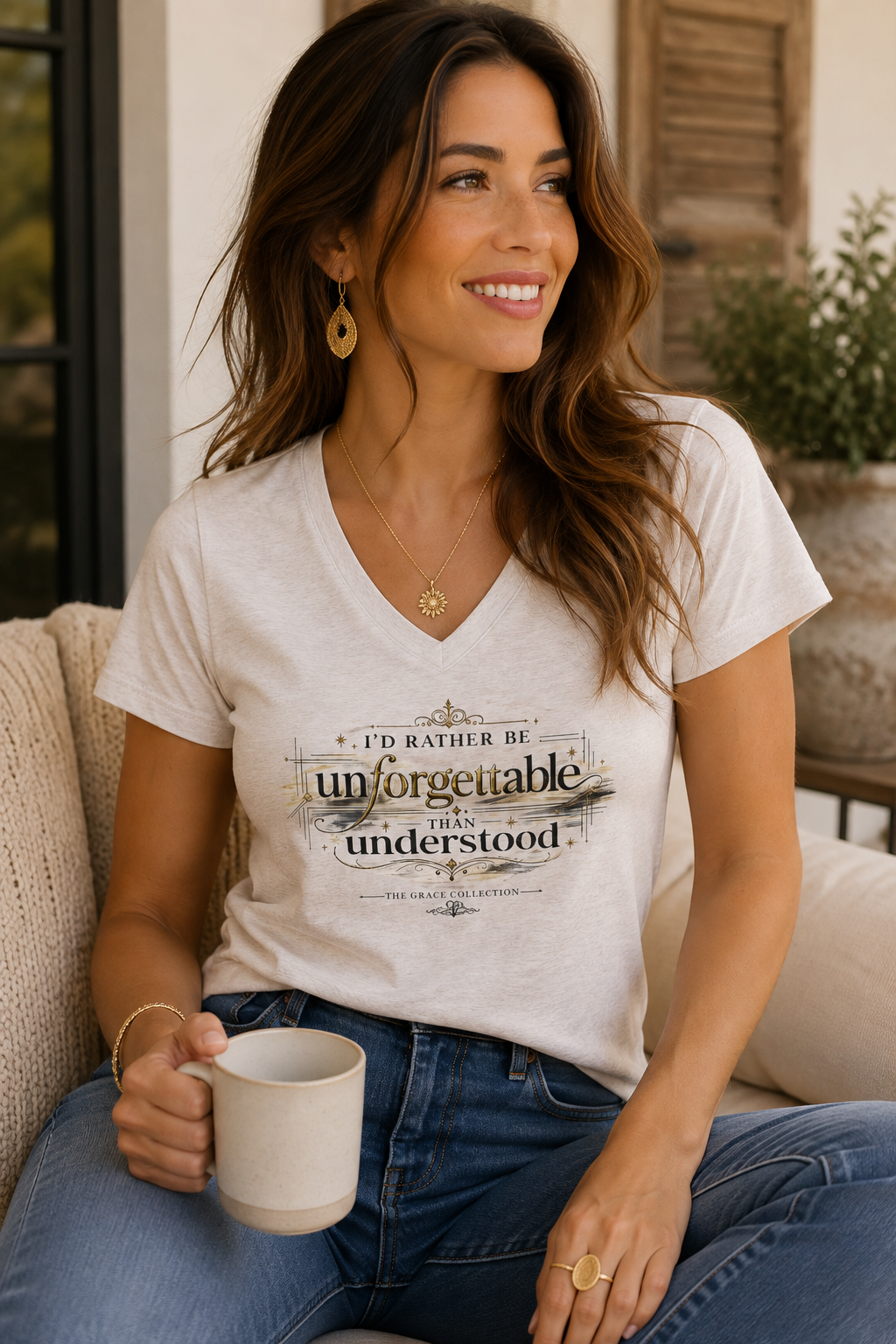 I'd Rather Be Unforgettable Than Understood V-Neck Tee | Inspirational Quote