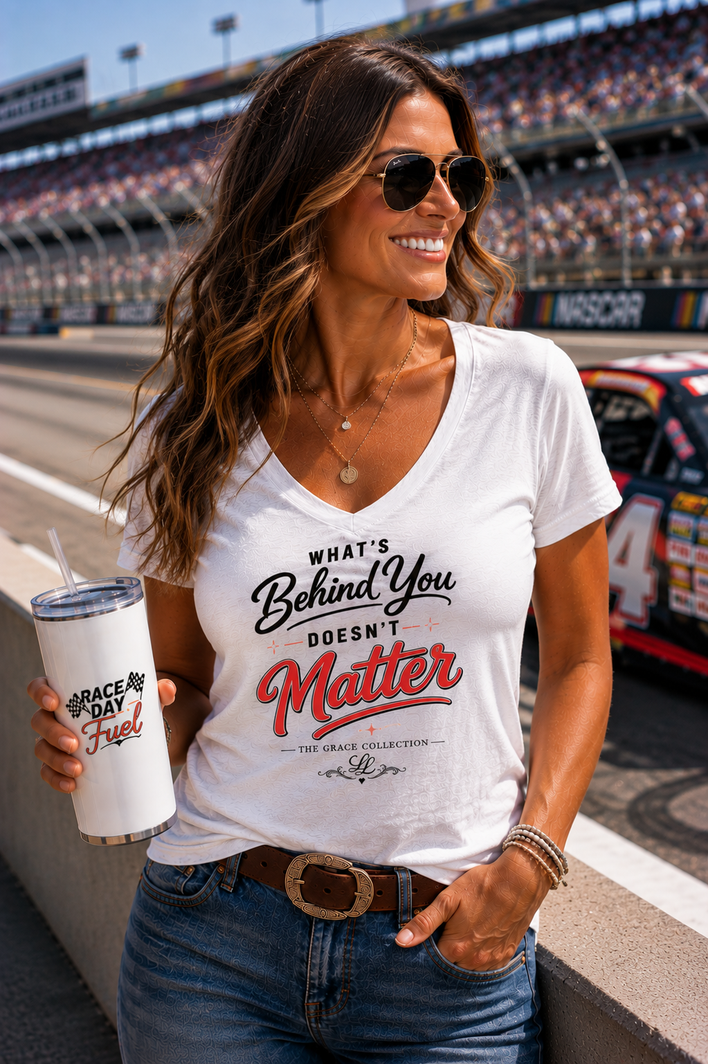 "What's Behind You Doesn't Matter"  - Women's V Neck Tee