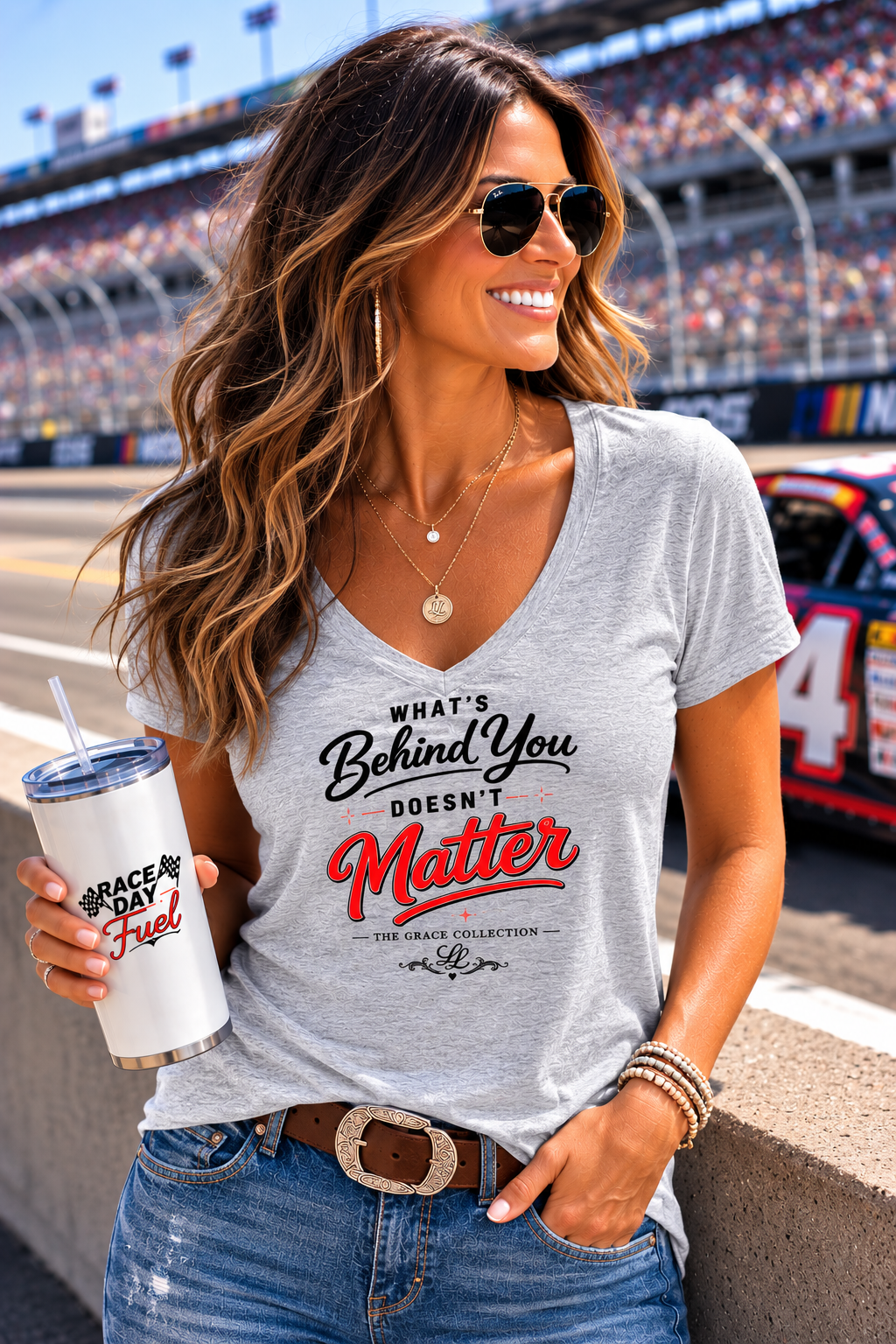 "What's Behind You Doesn't Matter"  - Women's V Neck Tee