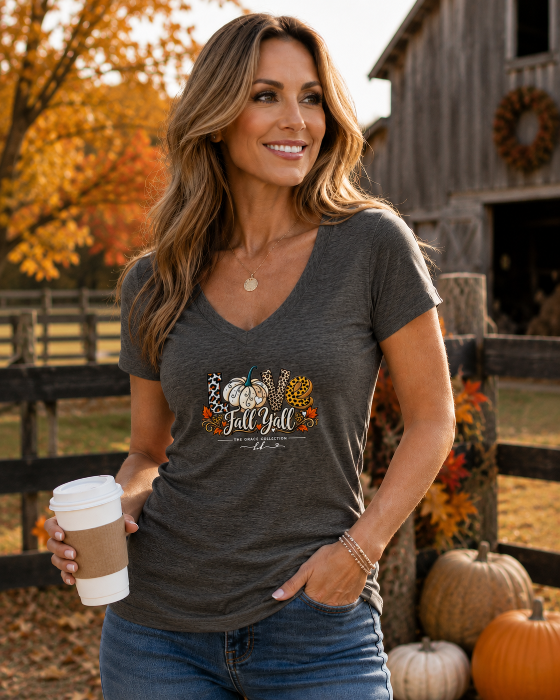 LOVE Fall Y'all  | V-Neck Tee