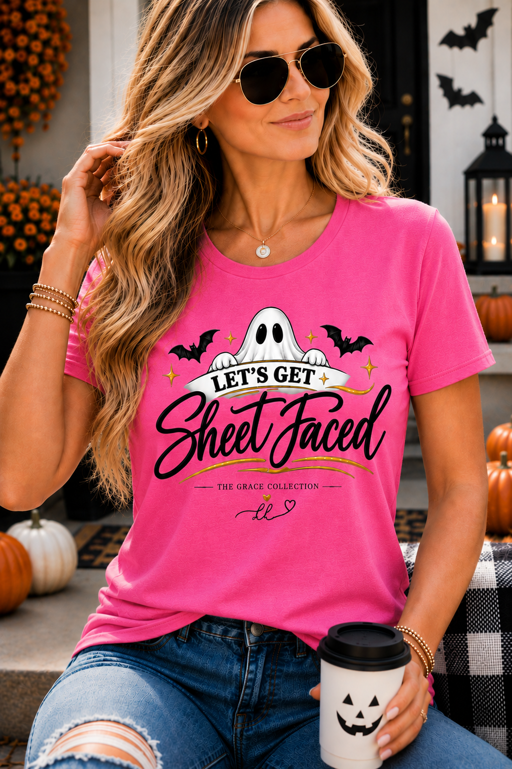 "Let’s Get Sheet Faced"  Halloween T-Shirt — Women’s Slim Fit Ghost Tee