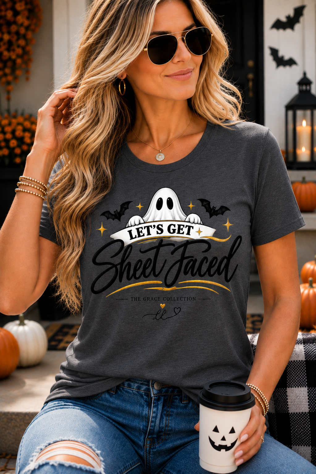 "Let’s Get Sheet Faced"  Halloween T-Shirt — Women’s Slim Fit Ghost Tee