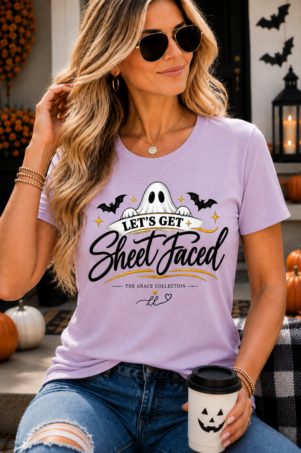 "Let’s Get Sheet Faced"  Halloween T-Shirt — Women’s Slim Fit Ghost Tee