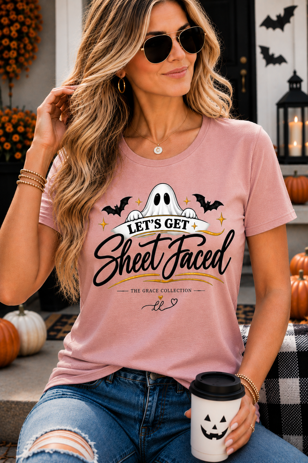 "Let’s Get Sheet Faced"  Halloween T-Shirt — Women’s Slim Fit Ghost Tee