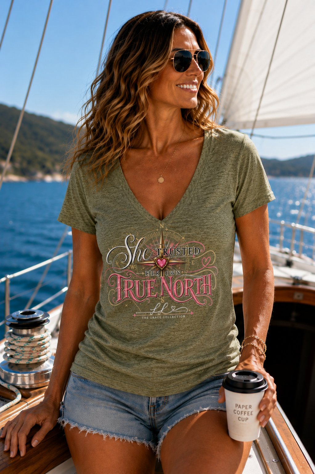 "She Trusted Her Own True North" Women's V Neck Tee