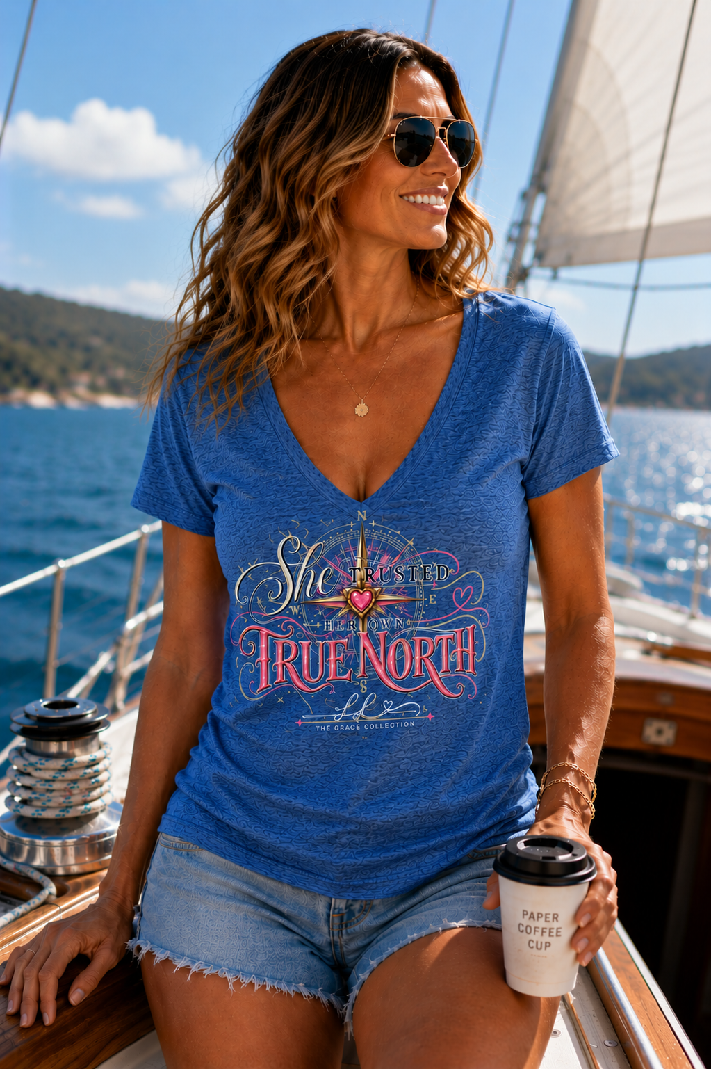 "She Trusted Her Own True North" Women's V Neck Tee