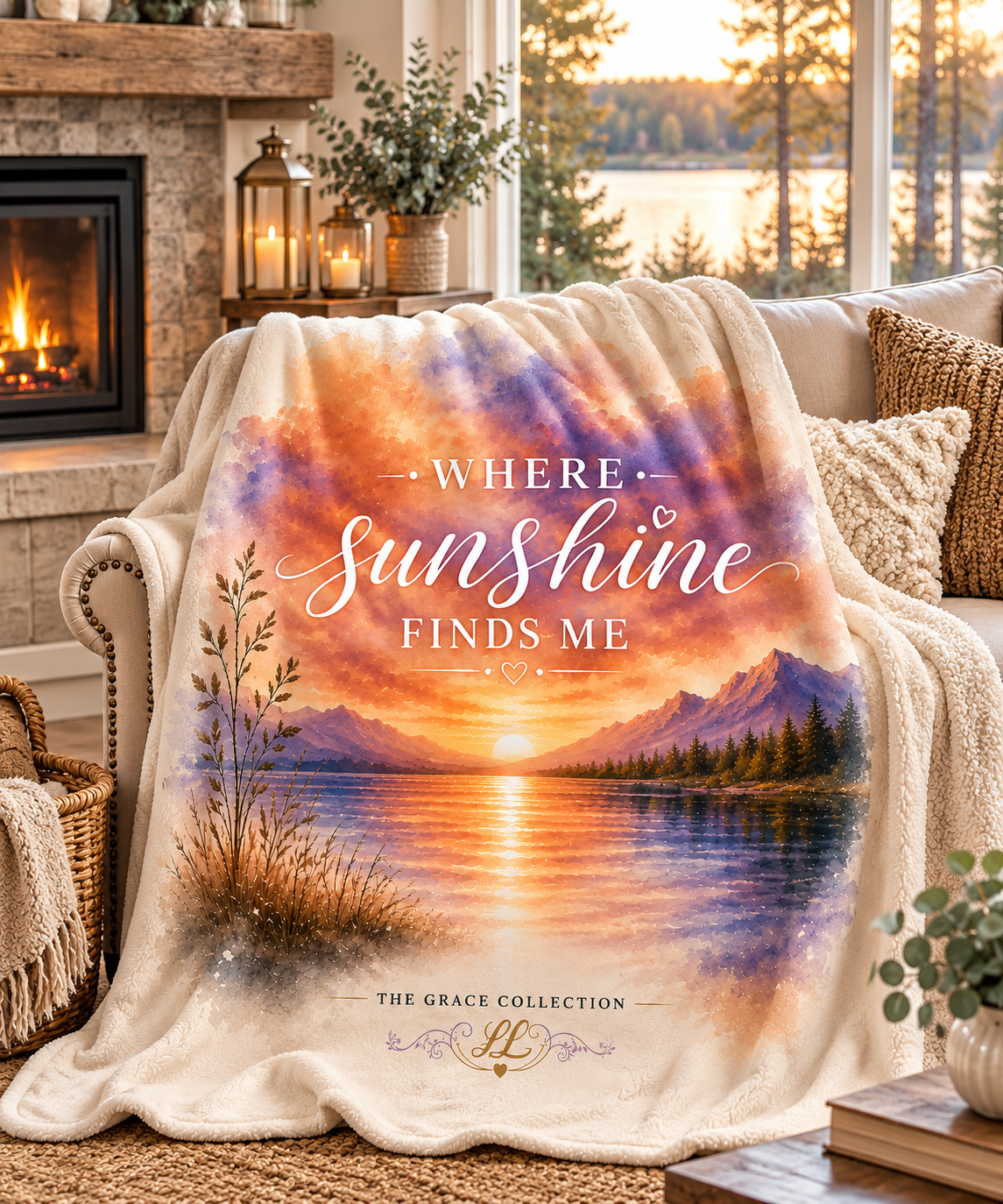 "Where Sunshine Finds Me" -  Sherpa Fleece Blanket — Cozy Scenic Sunset Throw