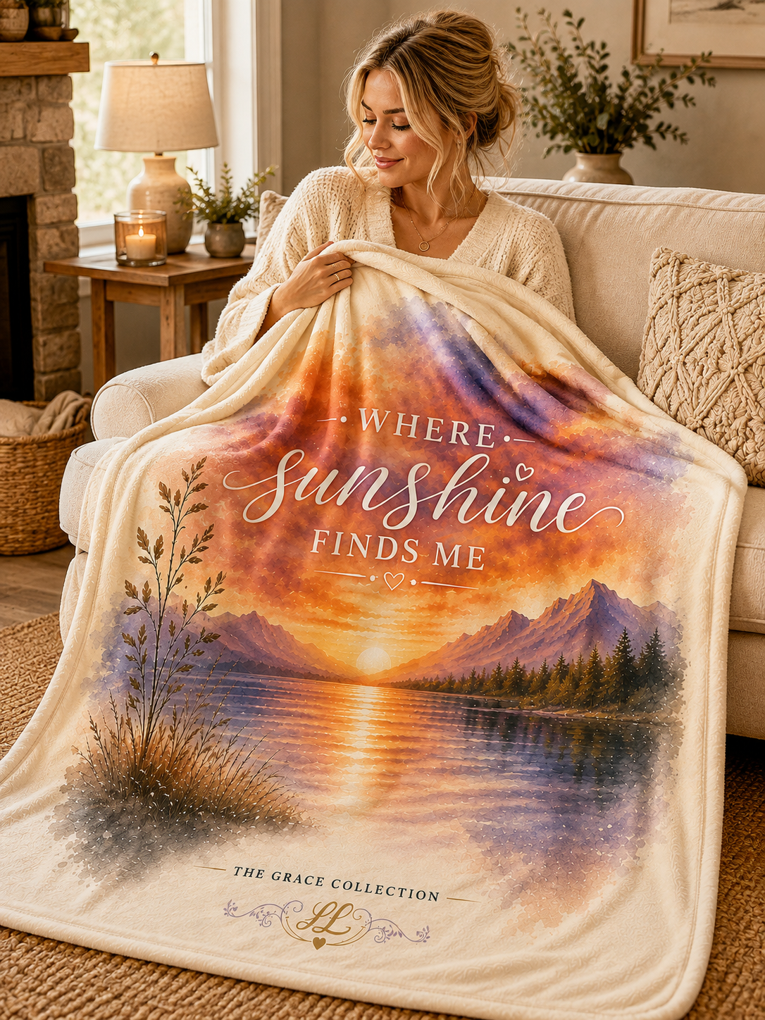 "Where Sunshine Finds Me" -  Sherpa Fleece Blanket — Cozy Scenic Sunset Throw