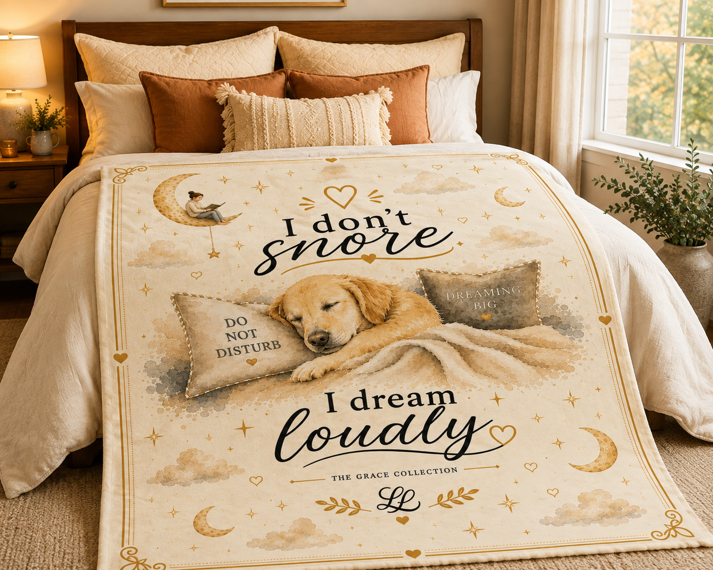 "I Don’t Snore I Dream Loudly"  Velveteen blanket Sleepy Dog Throw