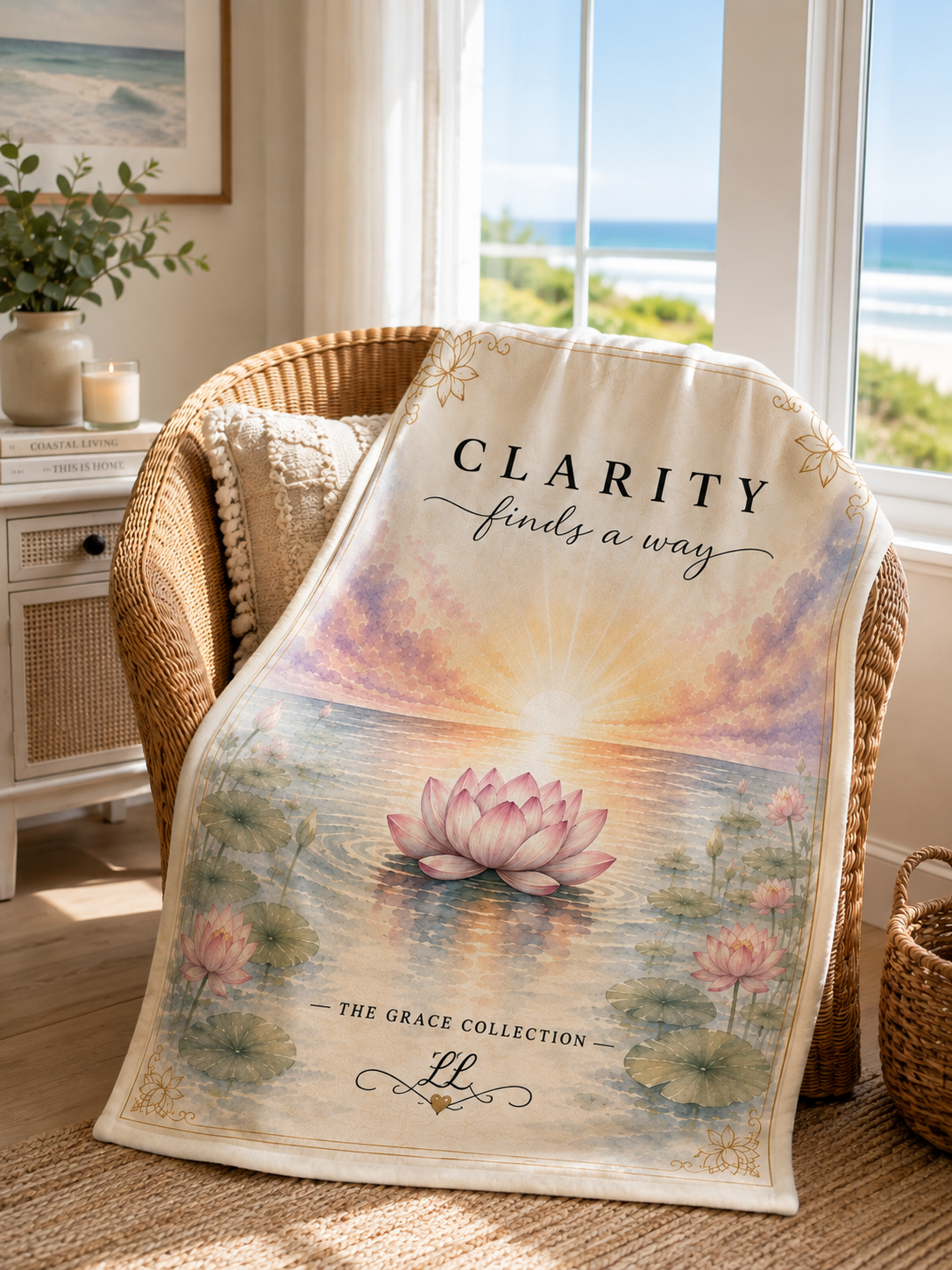 "Clarity Finds a Way"  Lotus Sunrise Throw - Minky Blanket 50 x 60