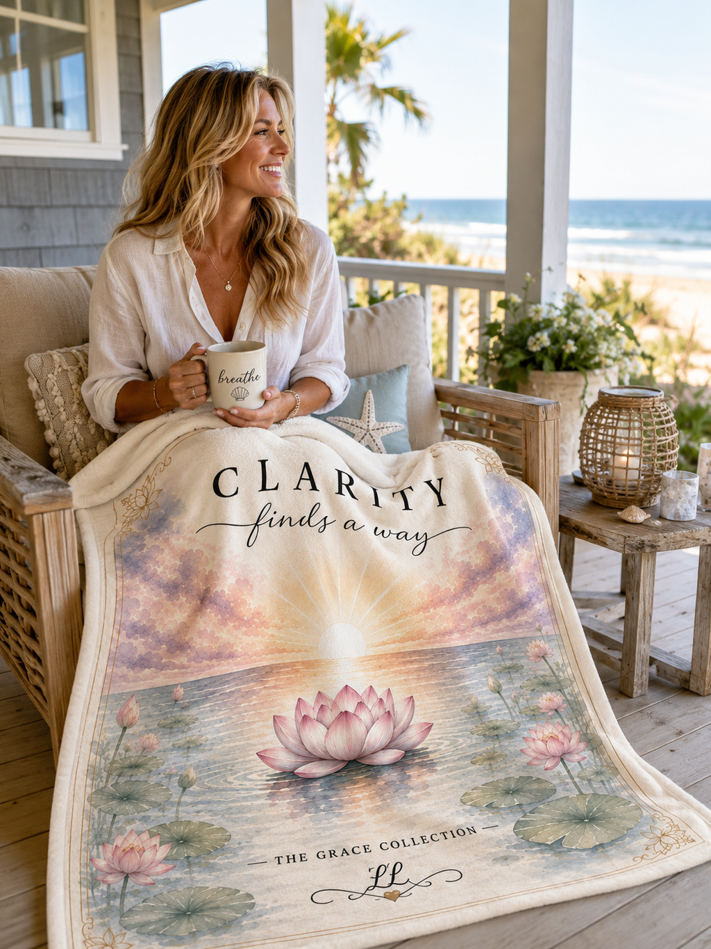 "Clarity Finds a Way"  Lotus Sunrise Throw - Minky Blanket 50 x 60