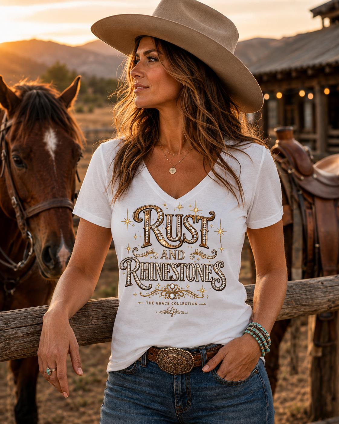 "Rust and Rhinestones" Woman's  Tee