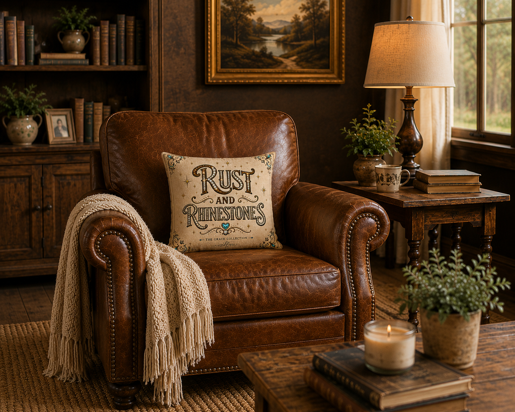 Rust and Rhinestones Decorative Pillow – Wild West Sparkle Accent faux suede