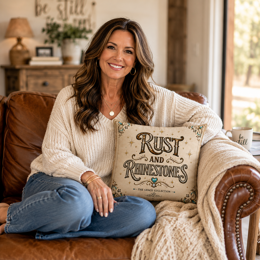 Rust and Rhinestones Decorative Pillow – Wild West Sparkle Accent faux suede